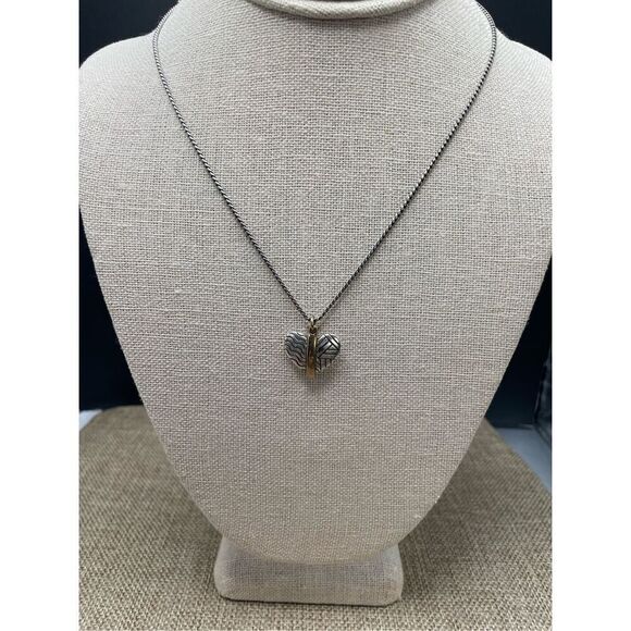 Brighton Acoma Two-Tone Reversible Line Detail Petite Heart Pendant Necklace - Picture 1 of 6